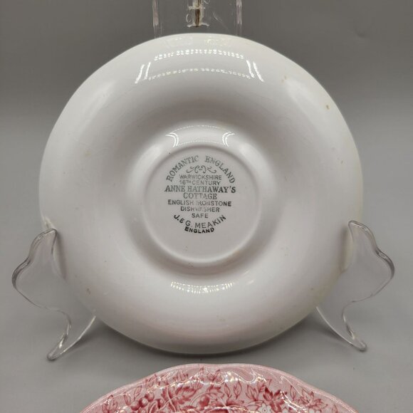 J & G Meakin Romantic England Ironstone Red Transferware Saucers Plates Set of 3 - Picture 3 of 7